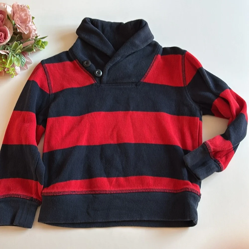 Navy Blue And Red Rolled Neck Knit Boys Sweater XS 4-6 GAP PREPPY BLUE Red